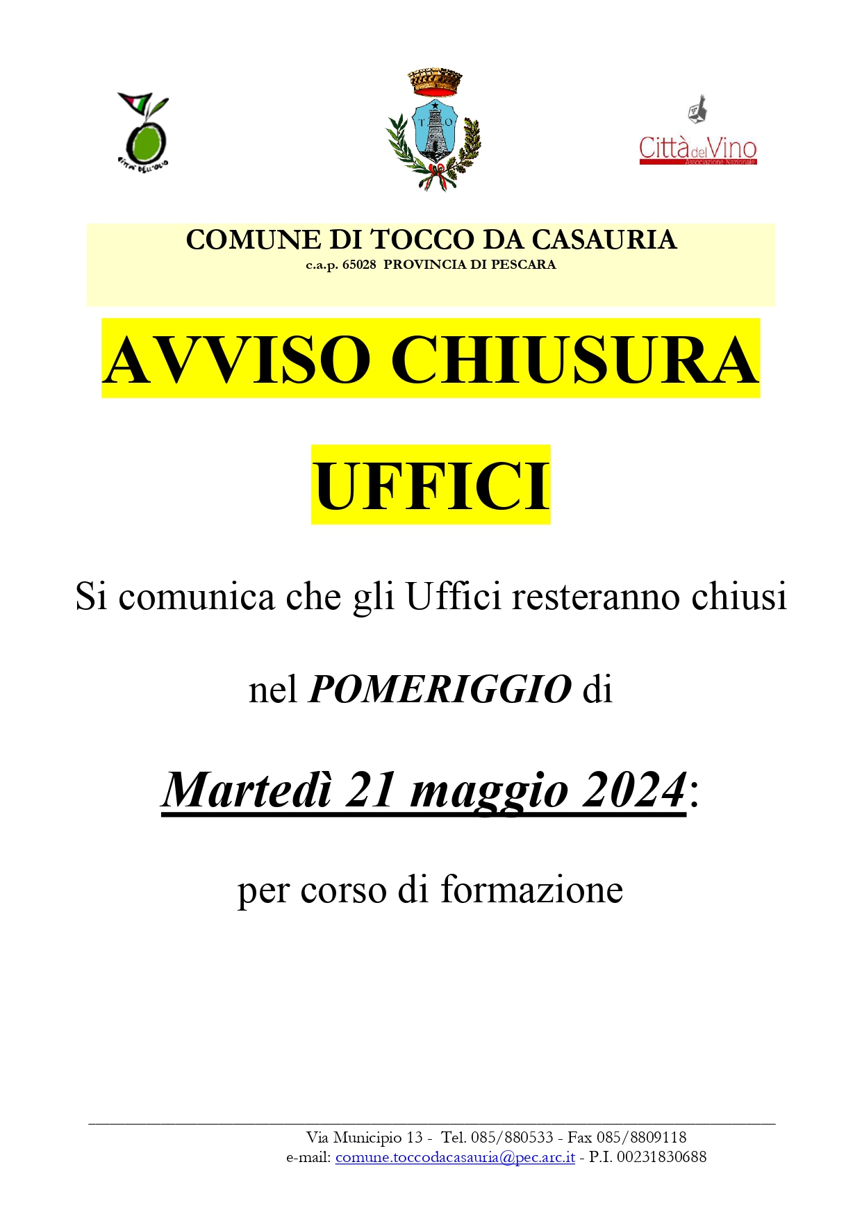 AVVISO CHIUSURA UFFICI COMUNALI